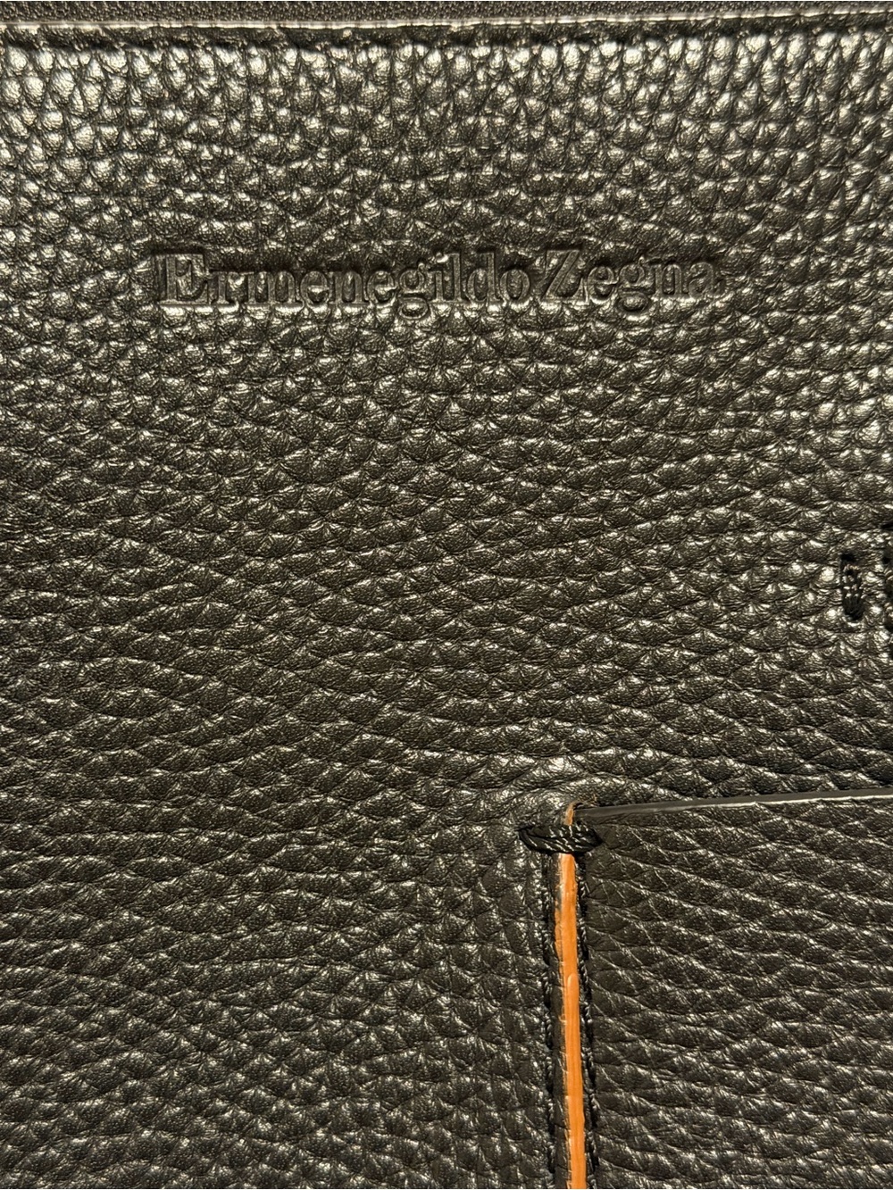 Ermenegildo Zegna Black Pebbled Leather Wallet with Tan Stitching